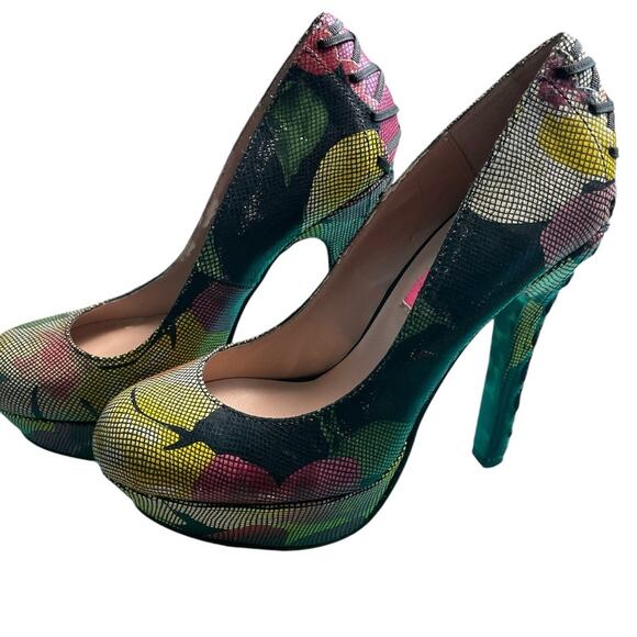 Betsey Johnson Shoes - Betsey Johnson Ditan Floral Leather Platform Stiletto Corset Pumps Size‎ 7.5M